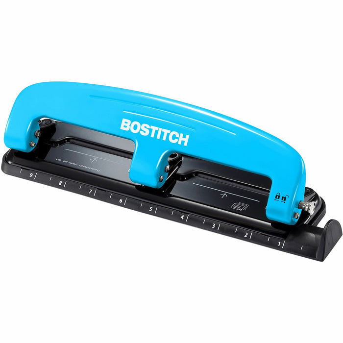 Bostitch EZ Squeeze™ 12 Three-Hole Punch - 3 Punch Head(s) - 12 Sheet - 9/32" Punch Size - Round Shape - 3" Width x 1.6" Height - Blue, Black