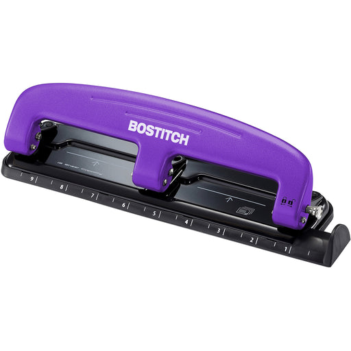 Bostitch EZ Squeeze™ 12 Three-Hole Punch - 3 Punch Head(s) - 12 Sheet - 9/32" Punch Size - 3" Width x 1.6" Height - Purple, Black