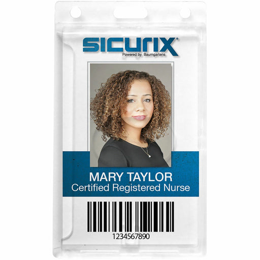 SICURIX Badge Holder - Support 2.50" x 3.50" Media - Vertical - Polycarbonate - Clear - Thumb Cut - 25 / Pack