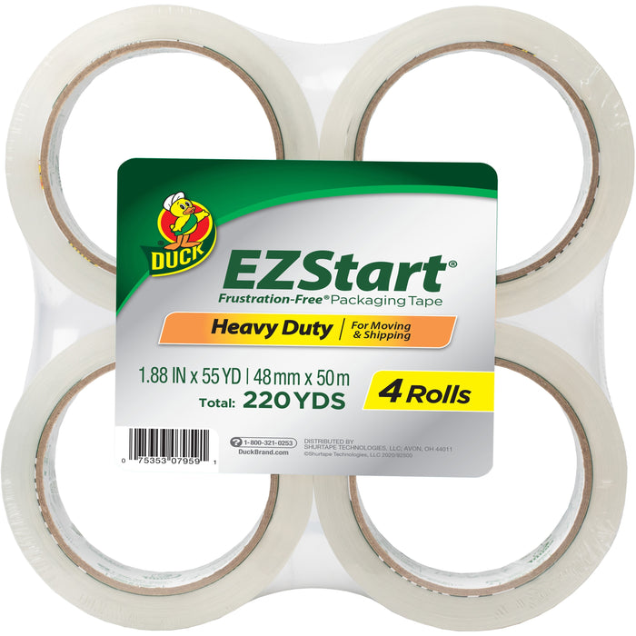 Duck Brand EZ Start Crystal Clear Packaging Tape - 54.60 yd Length x 1.88" Width x 2.6 mil Thickness - 3" Core - Crystal Clear - Acrylic - UV Resistant, Tear Resistant, Age Resistant, Split Resistant - For Sealing - 4 / Pack