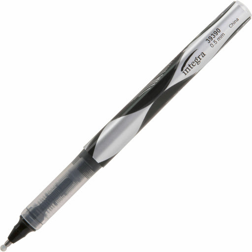 Integra Liquid Ink Rollerball Pens - 0.5 mm Extra Fine Pen Point - Black Ink - Black Barrel - Metal Tip - 12 / Dozen