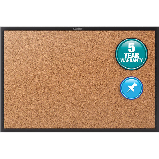 Quartet Classic Series Bulletin Board - 36" Board Height x 48" Board Width - Brown Natural Cork Surface - Self-healing, Durable, Sturdy - Black Aluminum Frame - 1 Each
