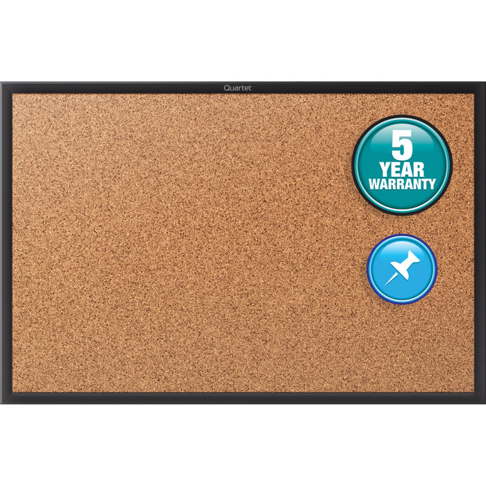 Quartet Classic Series Bulletin Board - 36" Board Height x 48" Board Width - Brown Natural Cork Surface - Self-healing, Durable, Sturdy - Black Aluminum Frame - 1 Each