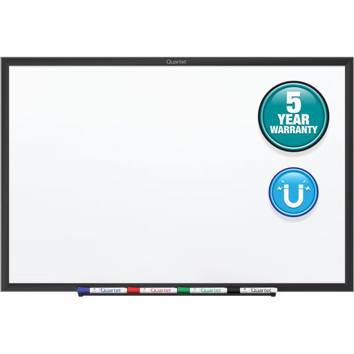 Quartet Classic Magnetic Whiteboard - 96" (8 ft) Width x 48" (4 ft) Height - White Painted Steel Surface - Black Aluminum Frame - Horizontal/Vertical - Magnetic - Durable, Smooth Surface, Sturdy - 1 Each - TAA Compliant
