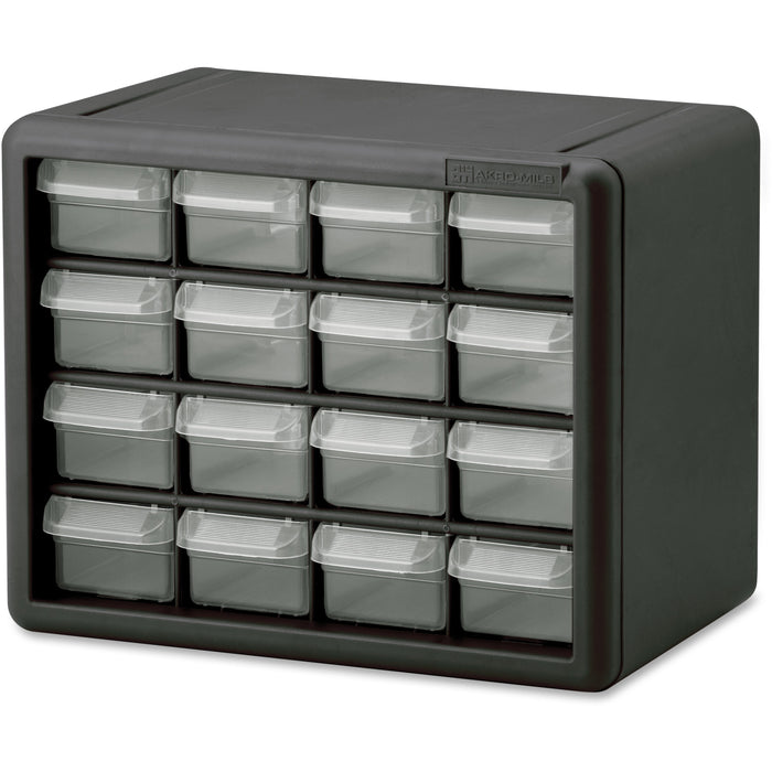 Akro-Mils 16-Drawer Plastic Storage Cabinet - 16 Drawer(s) - 8.50" Height x 6.40" Width x 10.50" Length - Floor - Stackable, Finger Grip, Unbreakable - Black - Polymer, Plastic - 1 Each