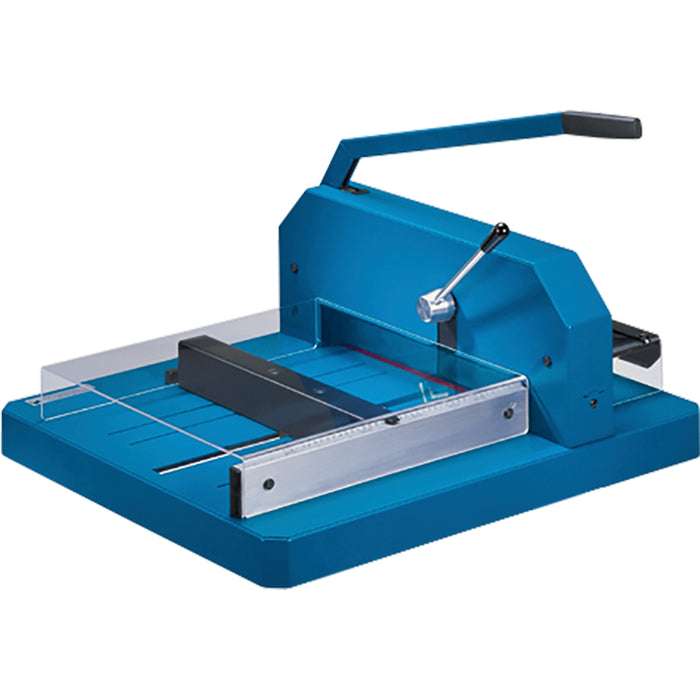 Dahle 846 Professional Stack Cutter - 500 Sheet Cutting Capacity - 16.88" Cutting Length - 15.5" Height x 25.5" Width x 30" Length - Ground Blade, Adjustable Alignment Guide, Durable, Burr-free Cut - Steel, Metal, Aluminum, Plastic - Blue - 1 Carton