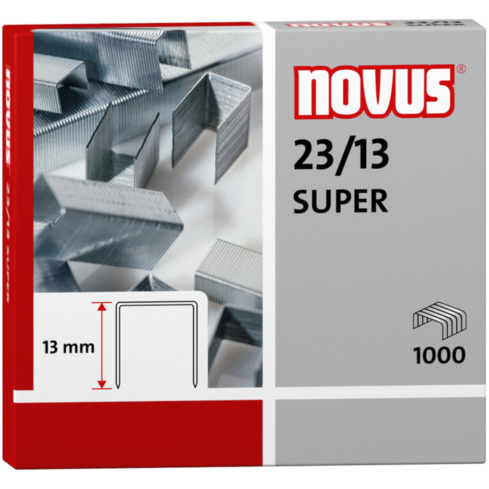 Novus 23/13 Super Heavy Duty Staples - 33/64" Leg - Silver - Steel - 1000 / Carton