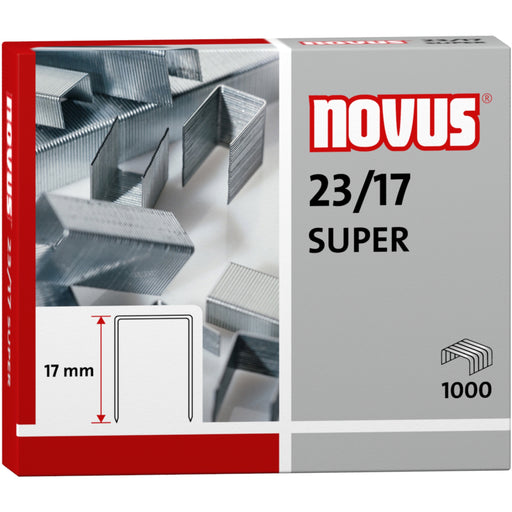 Novus 23/17 Super Heavy Duty Staples - 43/64" Leg - Silver - Steel - 1000 / Carton
