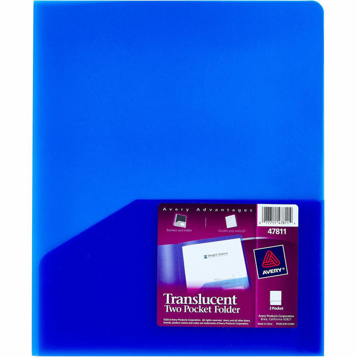 Avery® Letter Pocket Folder - 8 1/2" x 11" - 20 Sheets Capacity - 2 Internal Pocket - Blue - Translucent, Lightweight, Water Resistant, Flexible, PVC-free, Durable - 1 Each