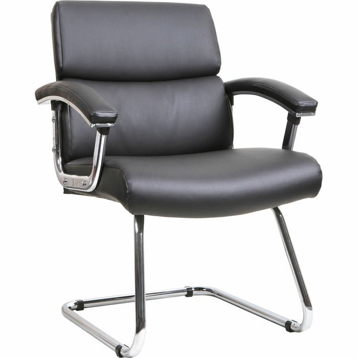 Lorell Vuelo Modern Bonded-Leather Office Chairs - Black Seat Color - Bonded Leather Seat Material - Black Back Color - Sled Base - Black - Leather - 1 Each