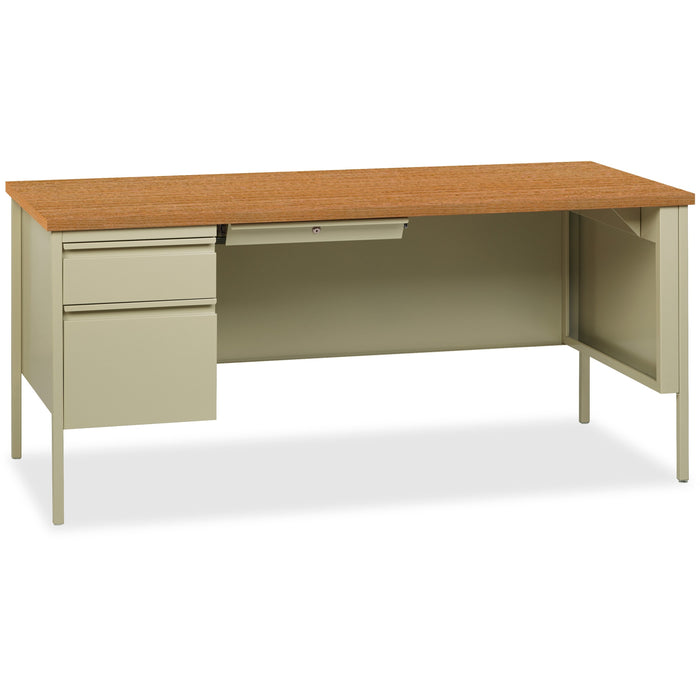 Lorell Fortress Series Left-Pedestal Desk - Rectangle Top - 66" Table Top Width x 30" Table Top Depth x 1.12" Table Top Thickness - 29.50" Height x 66" Width x 30" Depth - Office, File - Assembly Required - Oak, Oak Laminate, Putty - Steel - 1 Each
