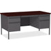 Lorell Fortress Series Double-Pedestal Desk - Rectangle Top - 60" Table Top Width x 30" Table Top Depth x 1.12" Table Top Thickness - 29.50" Height - Office, File - Assembly Required - Laminated, Mahogany - Steel - 1 Each