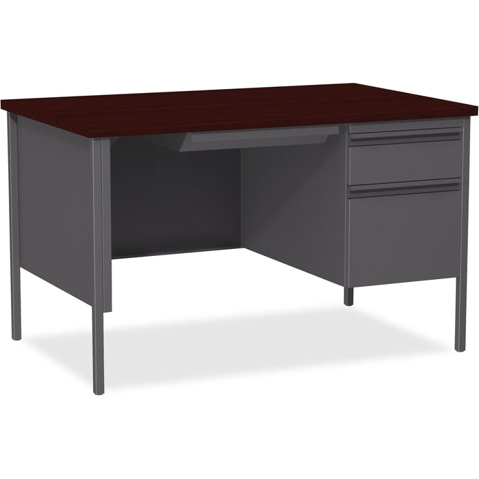 Lorell Fortress Series 48" Right Single-Pedestal Desk - Laminated Rectangle, Mahogany Top - 30" Table Top Length x 48" Table Top Width x 1.13" Table Top Thickness - 29.50" Height - Business Environment, Educational Environment, Office - Assembly Required