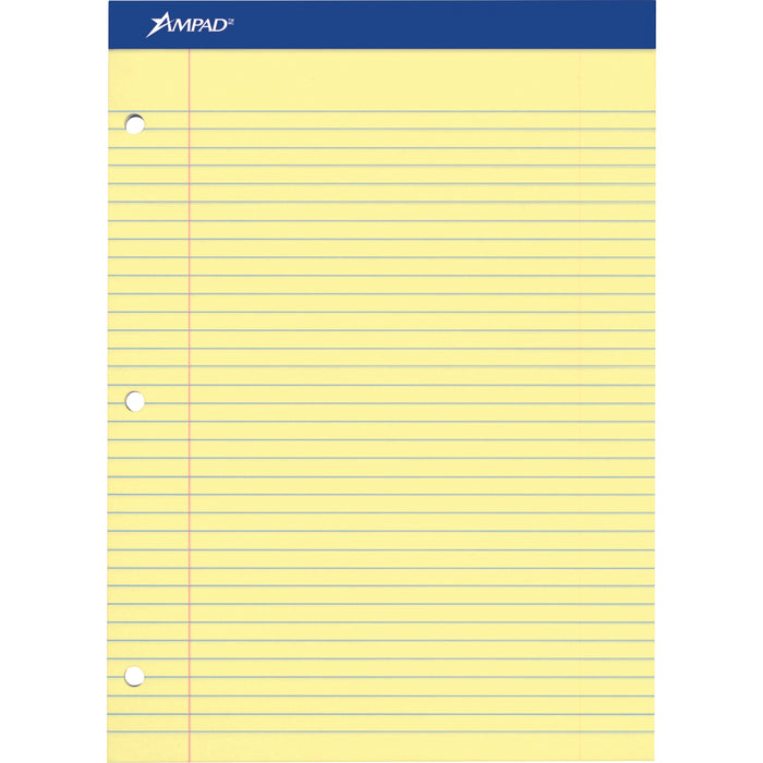 Ampad Double Sheet Writing Pad - 100 Sheets - 0.34" Ruled - 15 lb Basis Weight - Letter - 8 1/2" x 11" Sheet Size x 8.5" Width x 11.8" Length - Canary Yellow Paper - Micro Perforated, Chipboard Backing, Stiff, Tear Resistant - 1 Pad