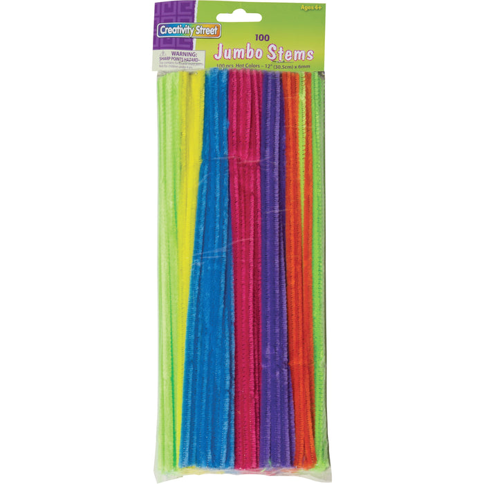 Creativity Street Jumbo Chenille Pipe Cleaners - Craft Project, Classroom - 12" Height x 0.25" Width x 236.2 mil Thickness x 15" Length - Neon - Polyester - 1 Pack