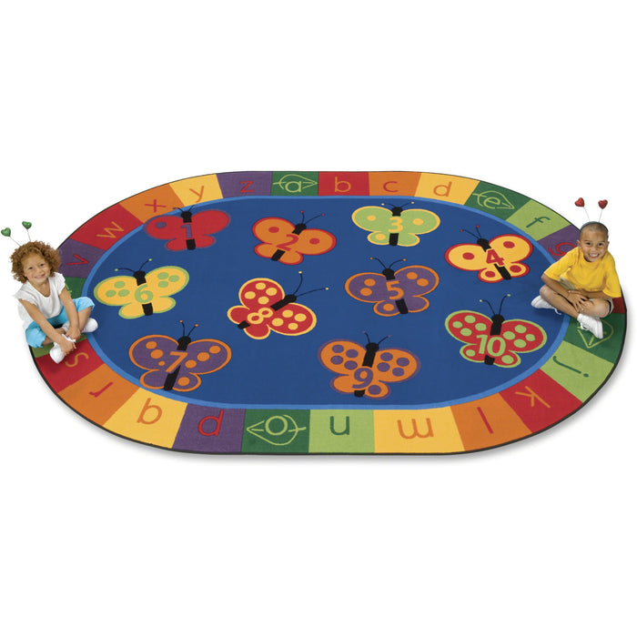 Carpets for Kids® KIDSoft™ 123 ABC Butterfly Fun Oval Rug - 65" Length x 46" Width - Oval - Alphabet, Butterfly, Number - Multi