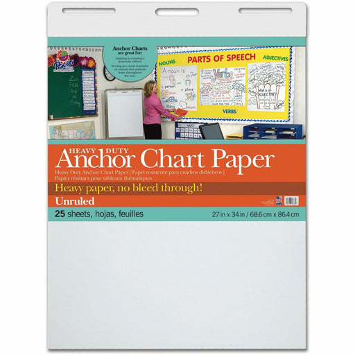 Pacon Heavy-duty Anchor Chart Paper - 25 Sheets - Plain - Unruled Front Ruling - 27" x 34" Sheet Size - White Paper - Heavy Duty, Resist Bleed-through, Recyclable, Built-in Carry Handle - Recycled - 4 / Carton