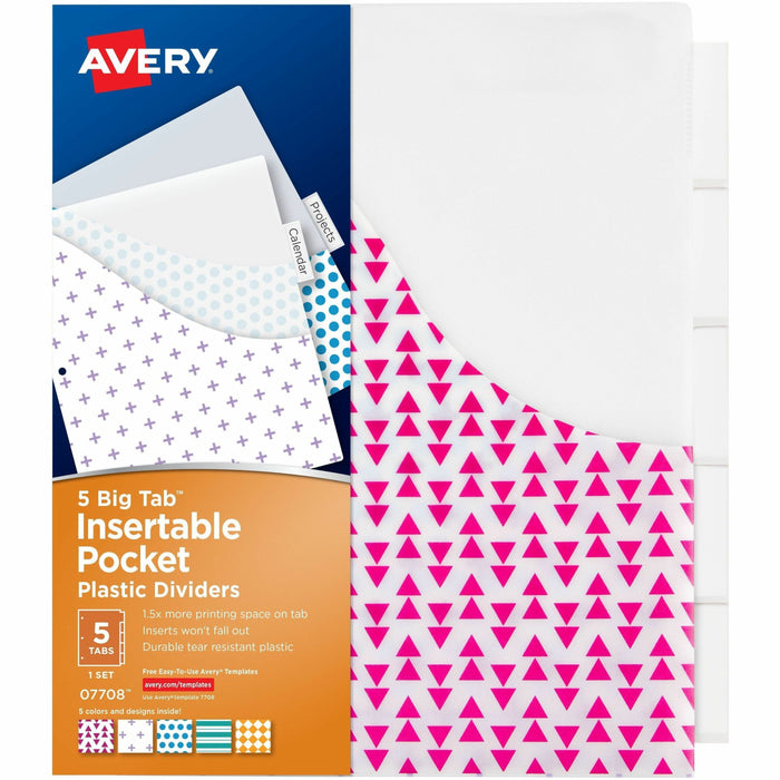 Avery® Big Tab Insertable Plastic Pocket Dividers - 1 x Divider(s) - 5 Tab(s) - 5 Tab(s)/Set - 9.3" Divider Width x 11.25" Divider Length - 3 Hole Punched - Multicolor Plastic Divider - Clear Plastic Tab(s) - Hole-punched, Customizable, Sturdy, Durable, T