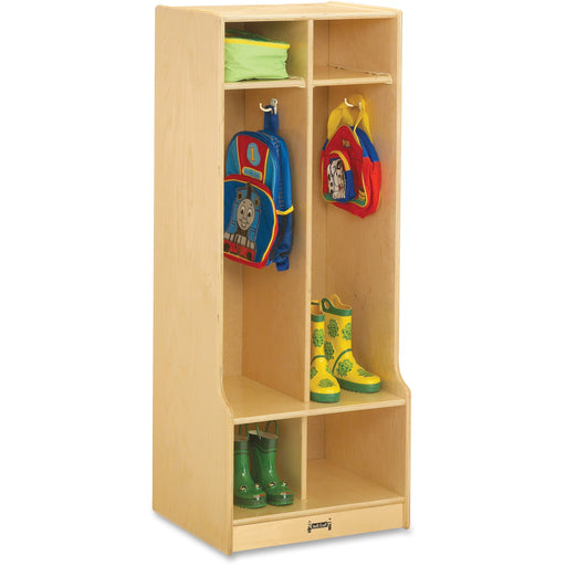 Jonti-Craft Rainbow Accents 2 Section Sitting Step Coat Locker - 2 Compartment(s) - 50.50" Height x 20" Width x 17.50" Depth - Double Hook, Durable, Laminated, Rounded Corner - Baltic - Birch Plywood - 1 Each