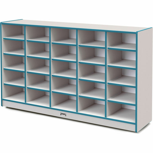 Jonti-Craft Rainbow Accents Cubbie Mobile Storage - 25 Compartment(s) - 35.50" Height x 60" Width x 15" Depth - Durable, Laminated - Teal - Hard Rubber - 1 Each