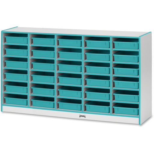 Jonti-Craft Rainbow Accents Mobile Paper-Tray Storage - 30 Compartment(s) - 35.50" Height x 60" Width x 15" Depth - Chip Resistant, Laminated - Teal - Rubber - 1 Each