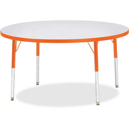 Jonti-Craft Berries Adult Height Color Edge Round Table - Laminated Round, Orange Top - Four Leg Base - 4 Legs - Height Adjustable - 24" to 31" Adjustment x 1.13" Table Top Thickness x 48" Table Top Diameter - 31" Height - Art, Craft - Assembly Required -
