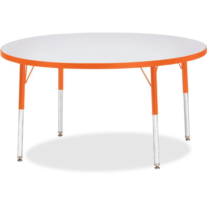 Jonti-Craft Berries Adult Height Color Edge Round Table - Laminated Round, Orange Top - Four Leg Base - 4 Legs - Height Adjustable - 24" to 31" Adjustment x 1.13" Table Top Thickness x 48" Table Top Diameter - 31" Height - Art, Craft - Assembly Required -