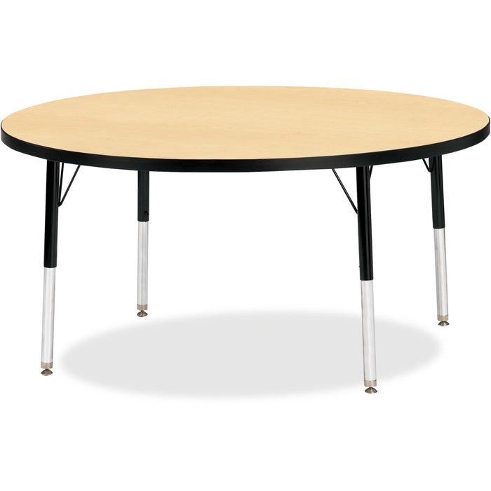 Jonti-Craft Berries Elementary Height Color Top Round Table - Laminated Round, Maple Top - Four Leg Base - 4 Legs - Height Adjustable - 15" to 24" Adjustment x 1.13" Table Top Thickness x 48" Table Top Diameter - 24" Height - Art, Craft - Assembly Require