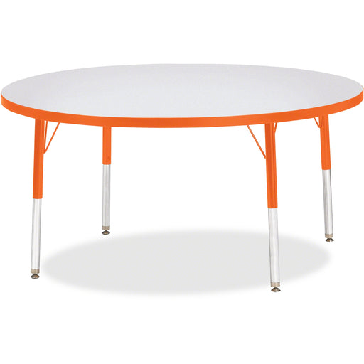 Jonti-Craft Berries Elementary Height Color Edge Round Table - Orange Round Top - Four Leg Base - 4 Legs - Height Adjustable - 15" to 24" Adjustment x 1.13" Table Top Thickness x 48" Table Top Diameter - 24" Height - Art, Craft - Assembly Required - Freck