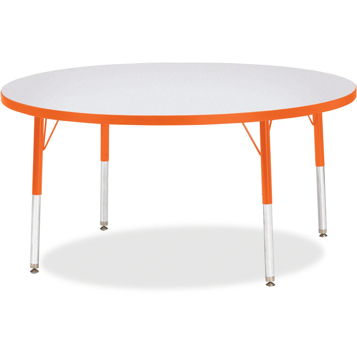 Jonti-Craft Berries Elementary Height Color Edge Round Table - Orange Round Top - Four Leg Base - 4 Legs - Height Adjustable - 15" to 24" Adjustment x 1.13" Table Top Thickness x 48" Table Top Diameter - 24" Height - Art, Craft - Assembly Required - Freck