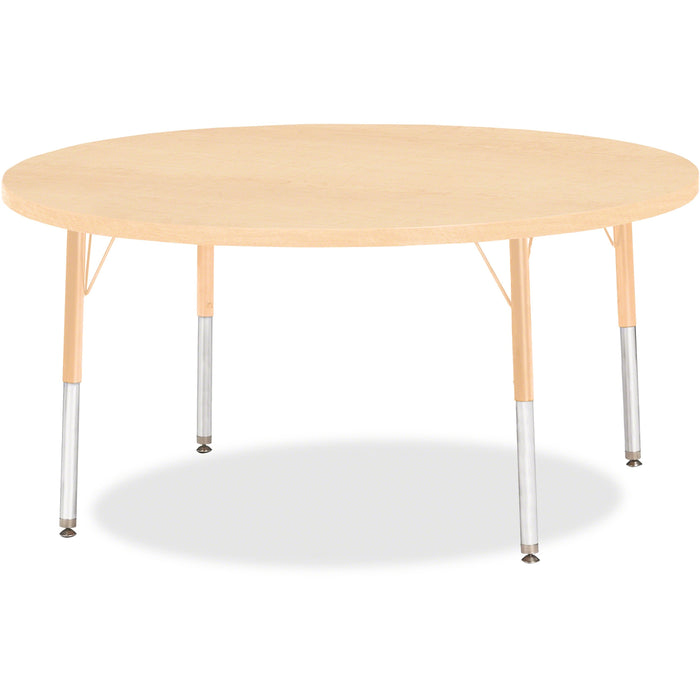 Jonti-Craft Berries Elementary Height Maple Top/Edge Round Table - Laminated Round, Maple Top - Four Leg Base - 4 Legs - Height Adjustable - 15" to 24" Adjustment x 1.13" Table Top Thickness x 48" Table Top Diameter - 24" Height - Art, Craft - Assembly Re