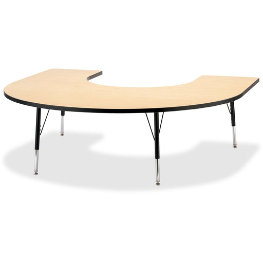Jonti-Craft Berries Elementary Black Edge Horseshoe Table - Laminated Horseshoe-shaped, Maple Top - Four Leg Base - 4 Legs - Height Adjustable - 15" to 24" Adjustment - 66" Table Top Length x 60" Table Top Width x 1.13" Table Top Thickness - 24" Height -