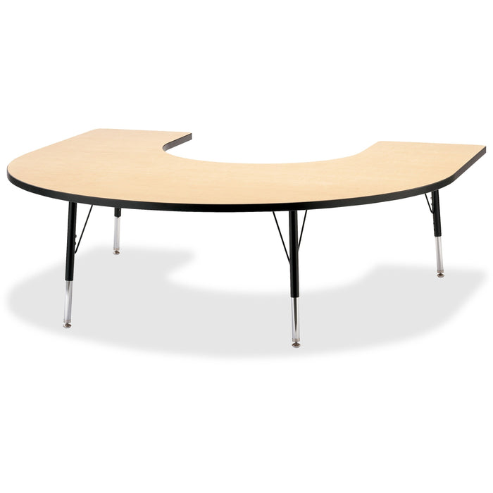 Jonti-Craft Berries Elementary Black Edge Horseshoe Table - Laminated Horseshoe-shaped, Maple Top - Four Leg Base - 4 Legs - Height Adjustable - 15" to 24" Adjustment - 66" Table Top Length x 60" Table Top Width x 1.13" Table Top Thickness - 24" Height -