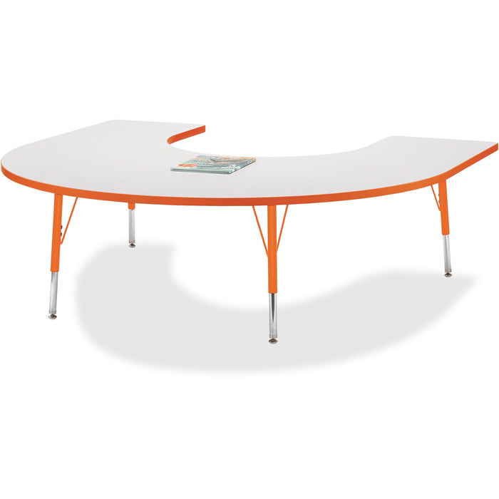 Jonti-Craft Berries Elementary Height Prism Edge Horseshoe Table - Laminated Horseshoe-shaped, Orange Top - Four Leg Base - 4 Legs - Height Adjustable - 15" to 24" Adjustment - 66" Table Top Length x 60" Table Top Width x 1.13" Table Top Thickness - 24" H