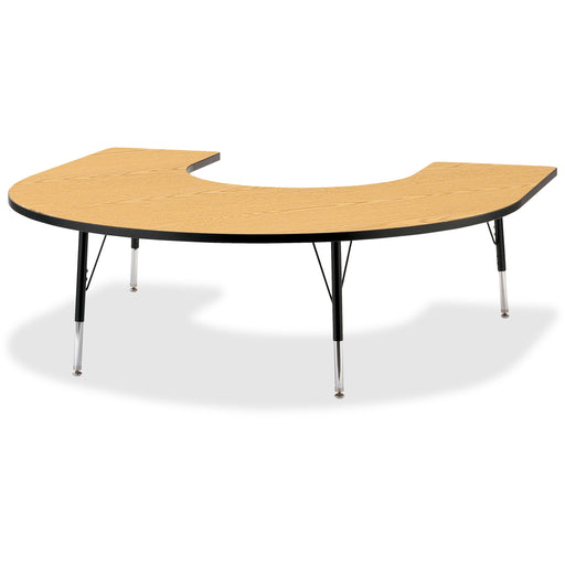 Jonti-Craft Berries Elementary Black Edge Horseshoe Table - Black Oak Horseshoe-shaped, Laminated Top - Four Leg Base - 4 Legs - Height Adjustable - 15" to 24" Adjustment - 66" Table Top Length x 60" Table Top Width x 1.13" Table Top Thickness - 24" Heigh
