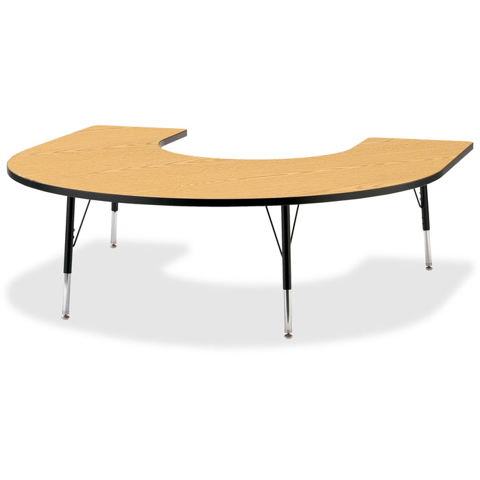 Jonti-Craft Berries Elementary Black Edge Horseshoe Table - Black Oak Horseshoe-shaped, Laminated Top - Four Leg Base - 4 Legs - Height Adjustable - 15" to 24" Adjustment - 66" Table Top Length x 60" Table Top Width x 1.13" Table Top Thickness - 24" Heigh