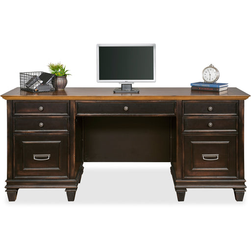Martin Hartford Credenza - 5-Drawer - 31" Height x 69.5" Width x 21" Depth - Total Drawer(s): 5 - 2 Door(s) - Material: Wood Veneer, Solid Wood - Finish: Vintage Black - Lockable Drawer, AC Power Outlet, Pull-out Printer Drawer, USB Connection - For Keybo