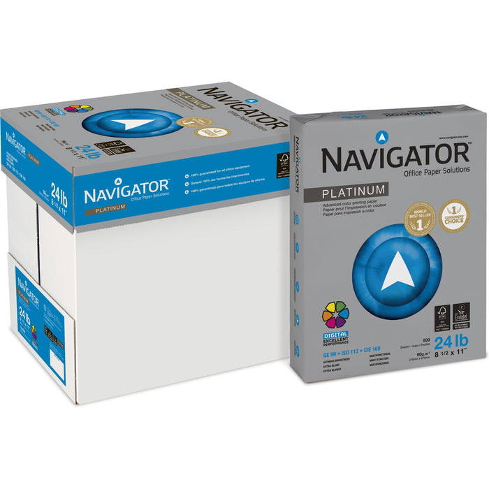 Navigator Platinum Superior Productivity Multipurpose Paper - Silky Touch - Bright White - 99 Brightness - 96% Opacity - Letter - 8 1/2" x 11" - 24 lb Basis Weight - Extra Smooth - Jam-free - Bright White - 500 Sheets per Ream - 10 / Carton