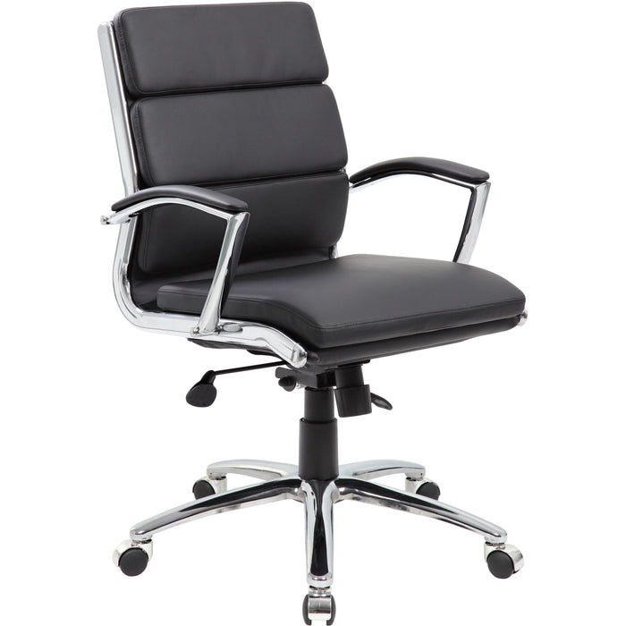 Boss Contemporary Executive Midback In Caressoft Plus - Black Seat Color - Vinyl Seat Material - Chrome, Black Frame Color - Chrome Frame Material - Mid Back - 5-star Base - Black - 1 Each