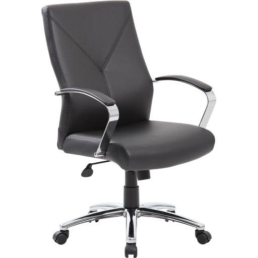 Boss Leatherplus Executive Chair with Chrome Accent - Black Seat Color - LeatherPlus Seat Material - Chrome, Black Frame Color - Chrome Frame Material - 5-star Base - Black - 1 Each