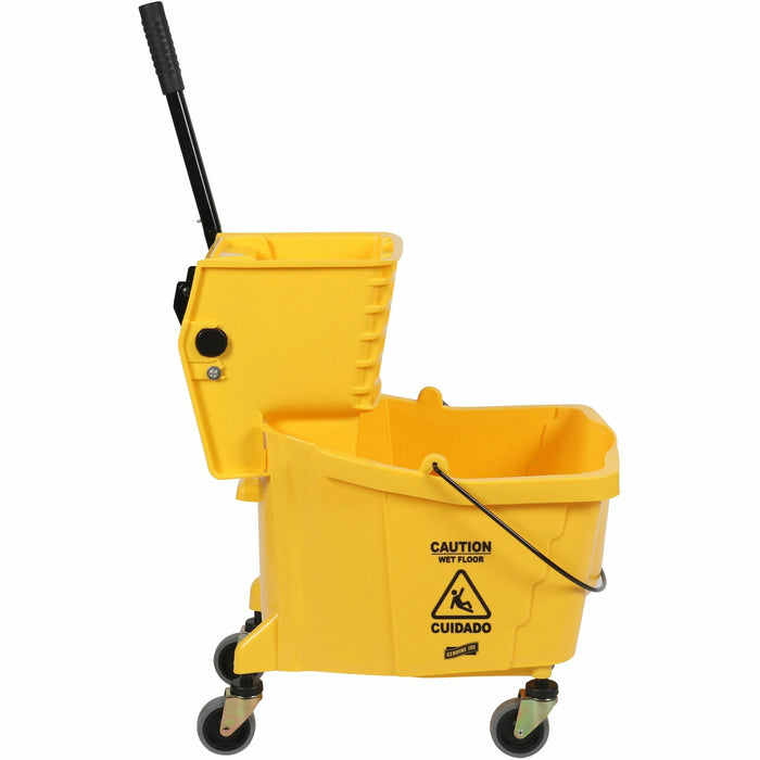 Genuine Joe 35-quart Side Press Mop Bucket & Wringer Combo - 8.75 gal - Caster - 21" x 16" x 14" - Yellow - 1 Each