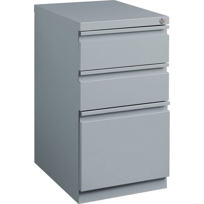 Lorell 20" Box/Box/File Mobile File Cabinet with Full-Width Pull - 15" Width x 19.9" Depth x 27.7" Height - 3 x Drawer(s) for Box, File - Letter - Ball-bearing Suspension, Drawer Extension, Durable, Recessed Drawer - Gray - Steel - Recycled - 1 Each
