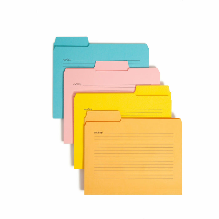 Smead SuperTab 1/3 Tab Cut Letter Recycled Fastener Folder - 8 1/2" x 11" - 1 x 2K Fastener - Top Tab Location - 11 pt. - 2 Plys - Pink, Yellow, Goldenrod, Aqua - Preprinted, Reinforced, Durable, Labeling Area - 10% Recycled - 24 / Pack