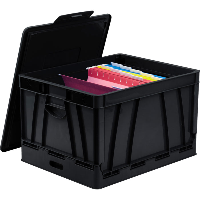 Storex Collapsible Storage Crate - External Dimensions: 14.3" Width x 17.3" Depth x 10.5" Height - 45 lb - 9.25 gal - Media Size Supported: Letter, Legal - Lid Lock Closure - Heavy Duty - Stackable - Plastic - Black - For File Folder, Letter, Document, Fi