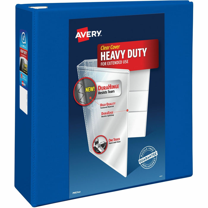Avery® Heavy-Duty View Binders with One Touch EZD Rings - 4" Binder Capacity - Letter - 8 1/2" x 11" Sheet Size - 780 Sheet Capacity - 780 x 4" Ring - Fastener: Ring - Pocket: 4, Internal - Polypropylene - Pacific Blue - Recycled - Adhesive, Clear Overlay