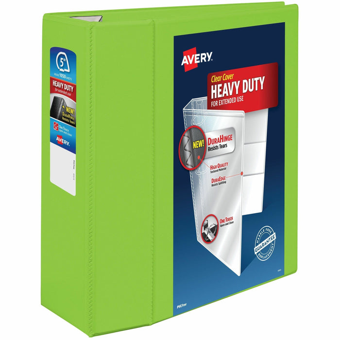 Avery® Heavy-Duty View Binders with One Touch EZD Rings - 5" Binder Capacity - Letter - 8 1/2" x 11" Sheet Size - 1050 Sheet Capacity - 1050 x 5" Ring - Fastener: Ring - Pocket: 4, Internal - Polypropylene - Chartreuse - Recycled - Adhesive, Clear Overlay