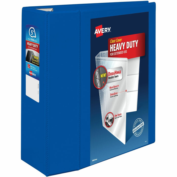 Avery® Heavy-Duty View Binders with One Touch EZD Rings - 5" Binder Capacity - Letter - 8 1/2" x 11" Sheet Size - 1050 Sheet Capacity - 1050 x 5" Ring - Fastener: Ring - Pocket: 4, Internal - Polypropylene - Pacific Blue - Recycled - Adhesive, Durable, He