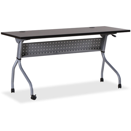 Lorell Preference Flip and Nest Training Table - Rectangle Top - Four Leg Base - 4 Legs - 60" Table Top Width x 23.50" Table Top Depth - 29.50" Height x 59" Width x 23.63" Depth - Assembly Required - Espresso, Silver - Melamine, Nylon - 1 Each