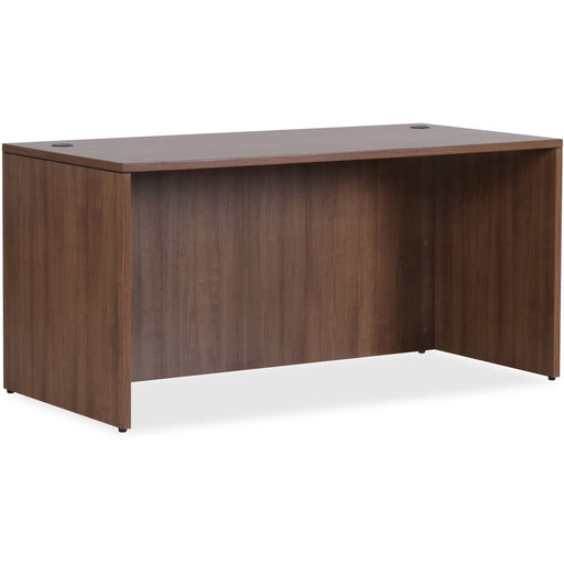 Lorell Essentials Series Rectangular Desk Shell - 1" Thickness Top, 29.5" Height x 66.1" Width x 29.5" Depth Desk - Finish: Walnut Laminate - Lockable, Grommet, Modesty Panel, Adjustable Feet - For Office - 1 Each