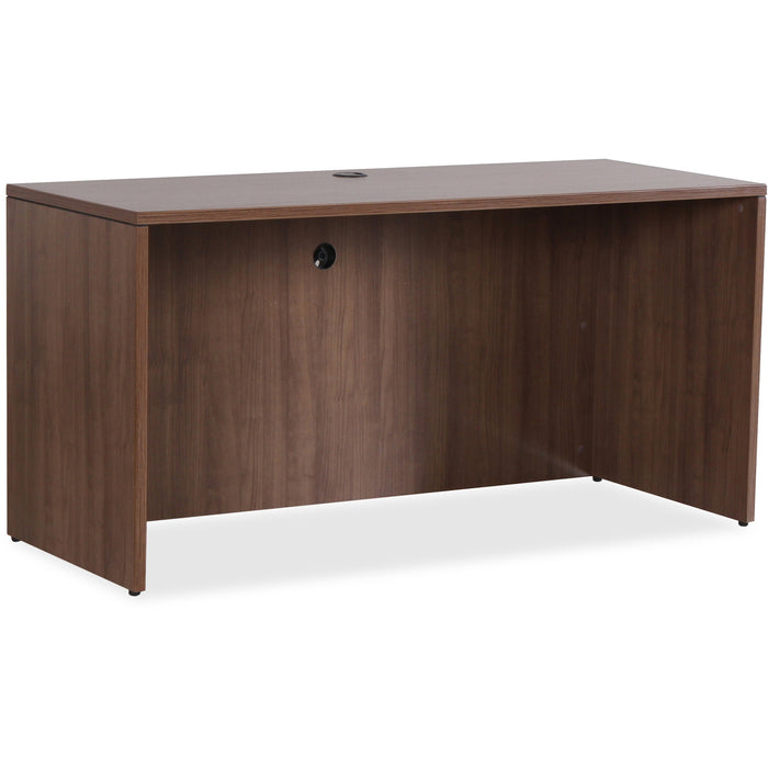 Lorell Essentials Series Credenza Shell - 29.5" Height x 66.1" Width x 23.6" Depth Credenza, 1" Thickness Top, 3.8" Thickness Drawer Pull - Walnut, Laminate Table Top - Durable, Grommet, Cord Management, Adjustable Feet, Lockable - For Office - 1 Each